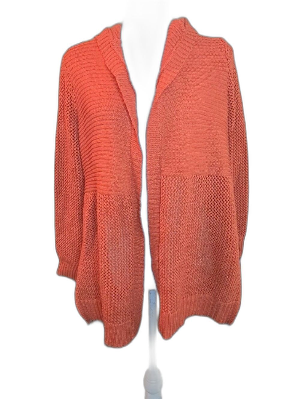 Marled Orange Open-Front Hooded Knit Cardigan Sweater